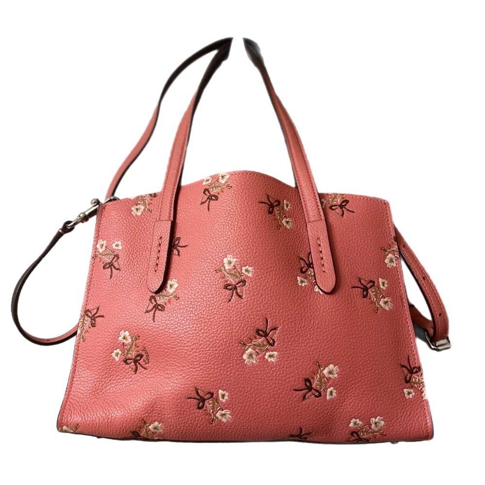 COACH Pink Floral Pebbled Leather Tote - Picture 2 of 14